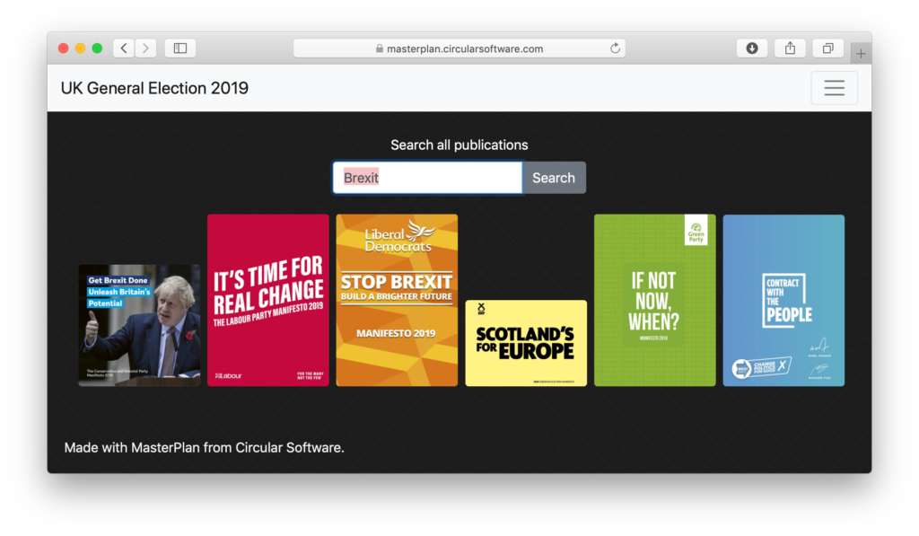 MasterPlan screen shot showing the manifesto covers