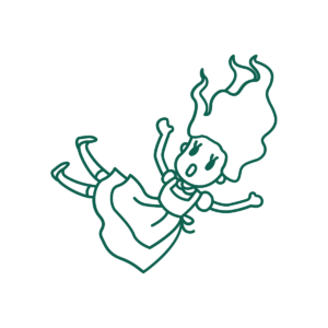 Line illustration of Alice in Wonderland falling down the rabbit hole