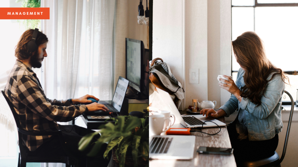 Header image showing two photos of people working remotel