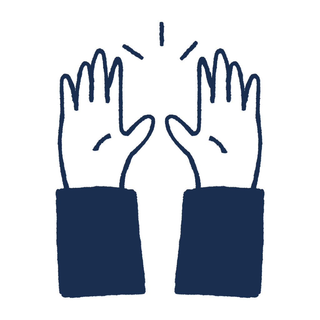 A illustrated doodle of two hands raised in celebration