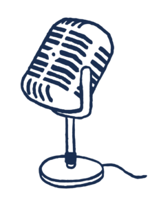 A sketchy doodle of a podcasting microphone
